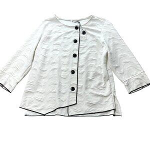 Kaktus Womens Asymmetrical Button Front Textured White Top XL